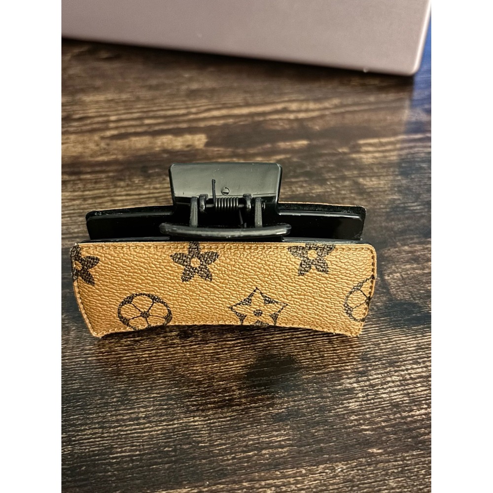 Designer‎ Inspired Leather Patterned Hair Clip - Tan and Black